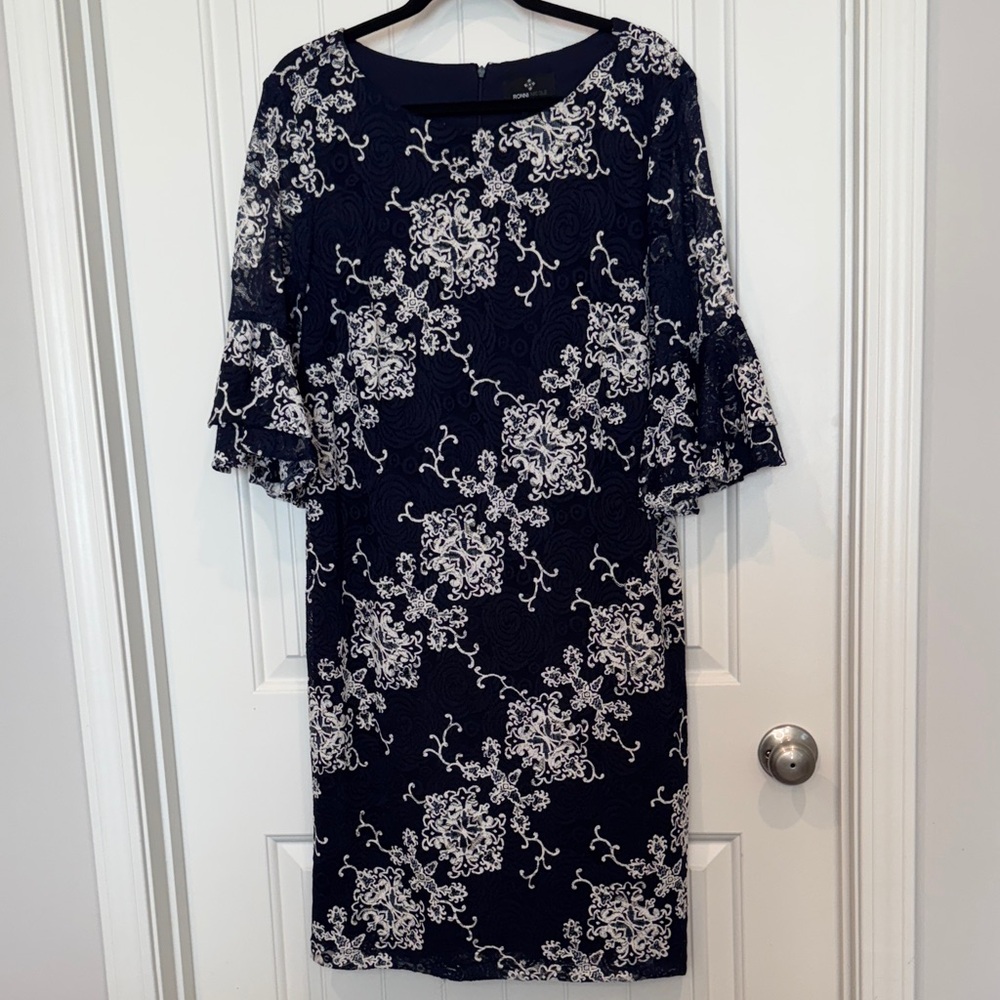 Ronni Nicole Navy and White Floral Lace Dress~16
